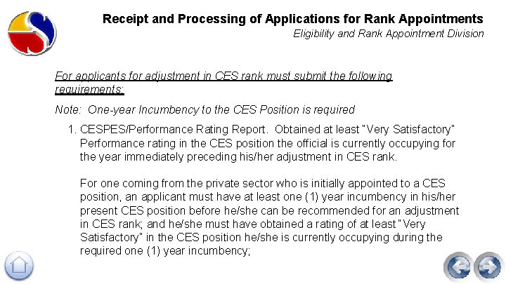 Receipt and Processing of Applications for Rank Appointments Eligibility and Rank Appointment Division For