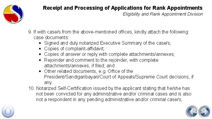Receipt and Processing of Applications for Rank Appointments Eligibility and Rank Appointment Division 9.
