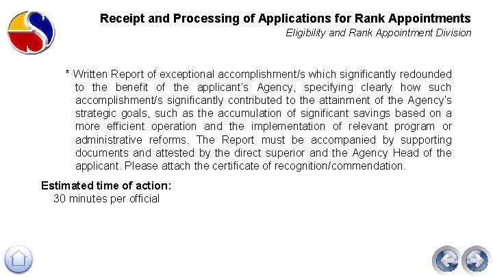 Receipt and Processing of Applications for Rank Appointments Eligibility and Rank Appointment Division *