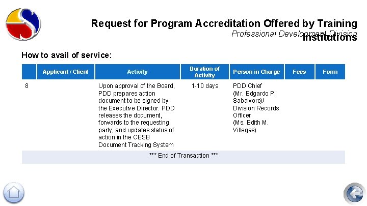 Request for Program Accreditation Offered by Training Professional Development Division Institutions How to avail