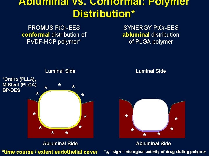 Abluminal vs. Conformal: Polymer Distribution* PROMUS Pt. Cr-EES conformal distribution of PVDF-HCP polymer* SYNERGY
