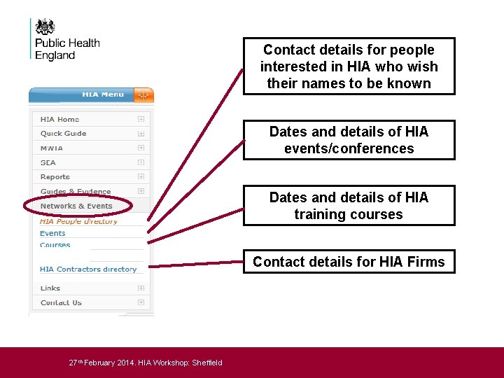 Contact details for people interested in HIA who wish their names to be known