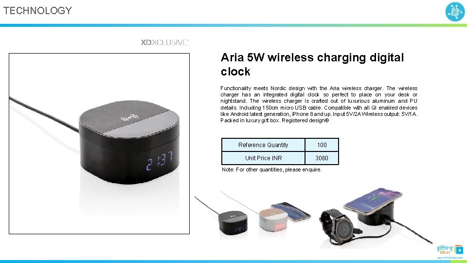 TECHNOLOGY Aria 5 W wireless charging digital clock Functionality meets Nordic design with the