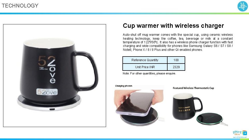 TECHNOLOGY Cup warmer with wireless charger Auto-shut off mug warmer comes with the special