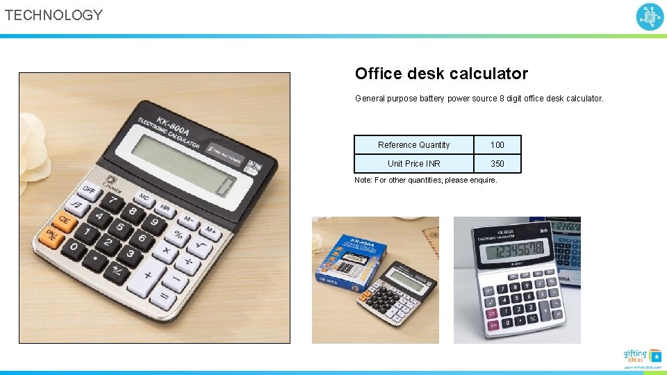 TECHNOLOGY Office desk calculator General purpose battery power source 8 digit office desk calculator.