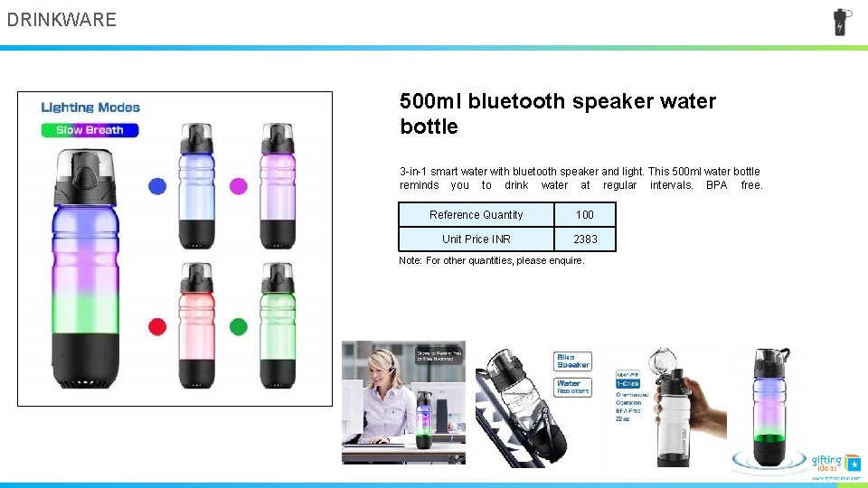 DRINKWARE 500 ml bluetooth speaker water bottle 3 -in-1 smart water with bluetooth speaker