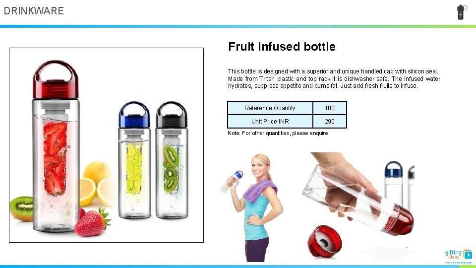 DRINKWARE Fruit infused bottle This bottle is designed with a superior and unique handled