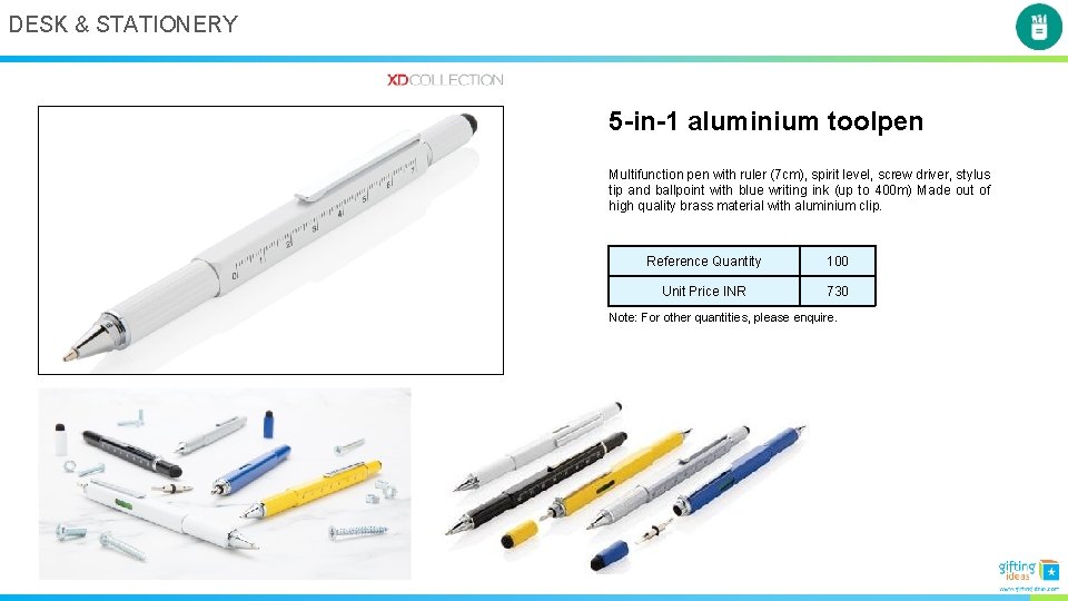 DESK & STATIONERY 5 -in-1 aluminium toolpen Multifunction pen with ruler (7 cm), spirit