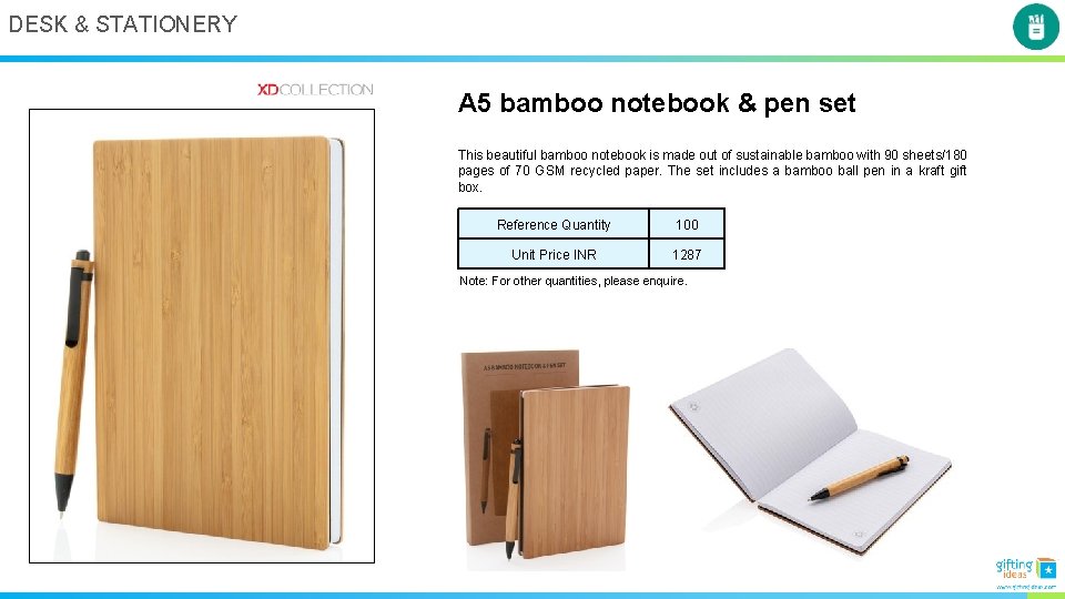 DESK & STATIONERY A 5 bamboo notebook & pen set This beautiful bamboo notebook