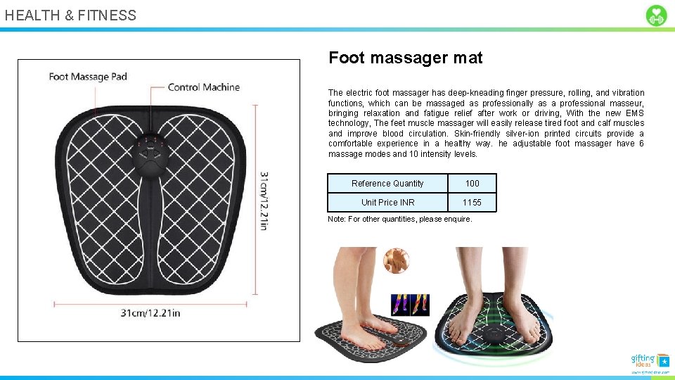 HEALTH & FITNESS Foot massager mat The electric foot massager has deep-kneading finger pressure,