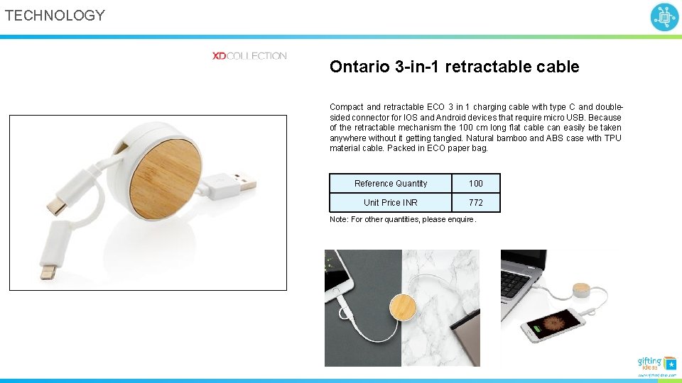 TECHNOLOGY Ontario 3 -in-1 retractable cable Compact and retractable ECO 3 in 1 charging