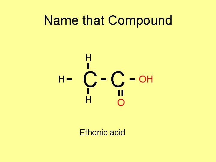 Name that Compound H H C C H O Ethonic acid OH Name that Compound H H C C H O Ethonic acid OH