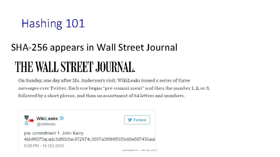 Hashing 101 SHA-256 appears in Wall Street Journal Campbell R. Harvey 2017 