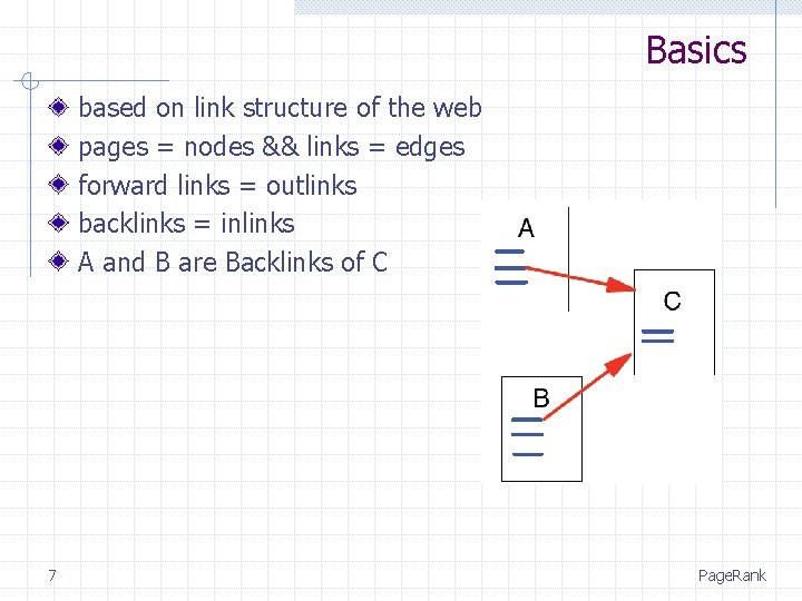 Basics based on link structure of the web pages = nodes && links =