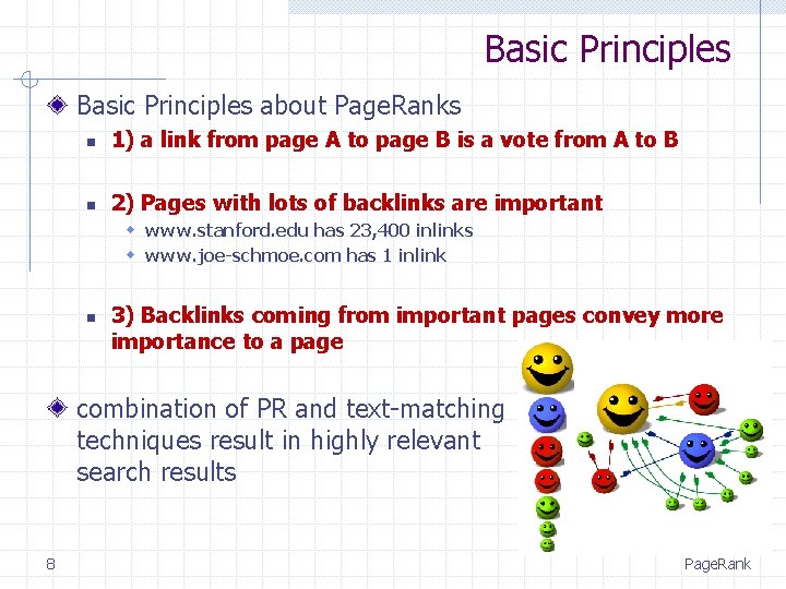 Basic Principles about Page. Ranks n 1) a link from page A to page