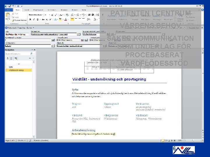 PATIENTEN I CENTRUM VÅRDENS BEHOV SÄKER KOMMUNIKATION SOM UNDERLAG FÖR PROCEBASERAT VÅRDFLÖDESSTÖD 2/23/2021 VIS