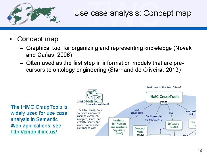 TWC Use case analysis: Concept map • Concept map – Graphical tool for organizing