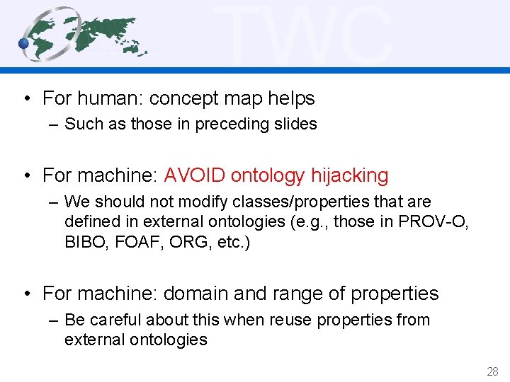 TWC • For human: concept map helps – Such as those in preceding slides