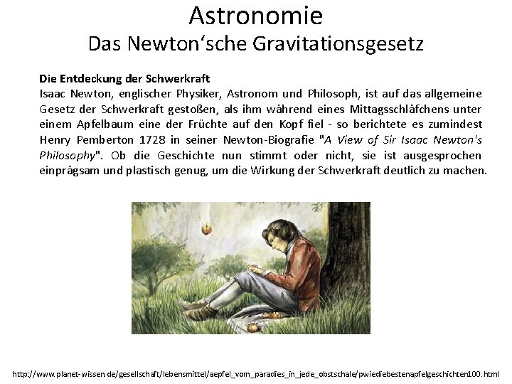 Astronomie Das Newton‘sche Gravitationsgesetz Die Entdeckung der Schwerkraft Isaac Newton, englischer Physiker, Astronom und