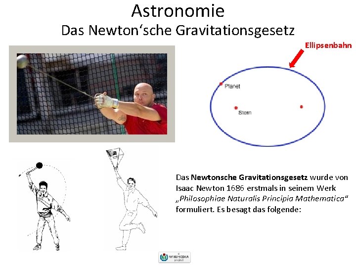 Astronomie Das Newton‘sche Gravitationsgesetz Ellipsenbahn Das Newtonsche Gravitationsgesetz wurde von Isaac Newton 1686 erstmals