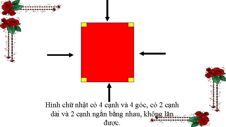 Hình chữ nhật có 4 cạnh và 4 góc, có 2 cạnh dài và