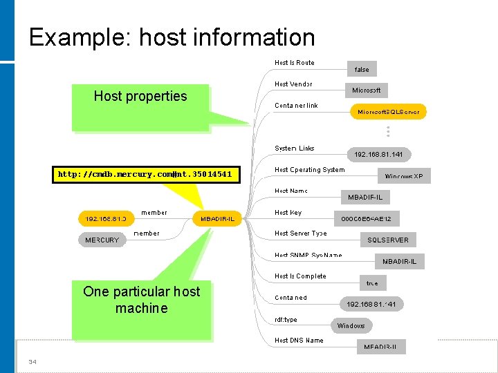 Example: host information Host properties http: //cmdb. mercury. com#nt. 35014541 One particular host machine
