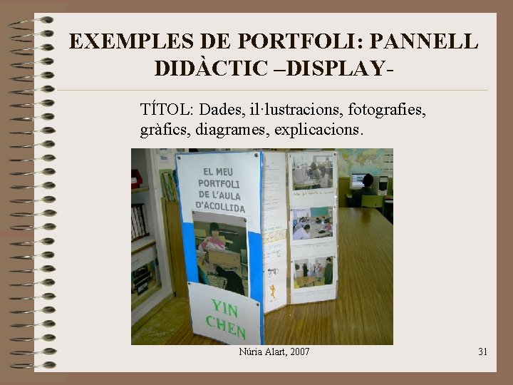 EXEMPLES DE PORTFOLI: PANNELL DIDÀCTIC –DISPLAYTÍTOL: Dades, il·lustracions, fotografies, gràfics, diagrames, explicacions. Núria Alart,