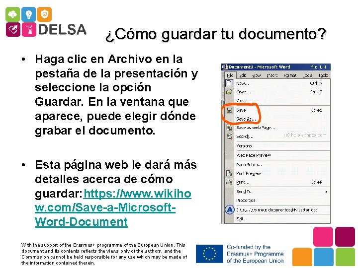 ¿Cómo guardar tu documento? • Haga clic en Archivo en la pestaña de la