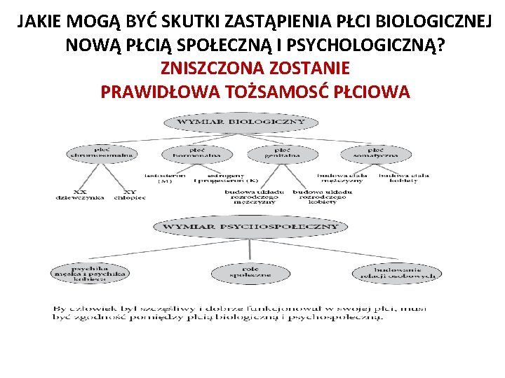 JAKIE MOGĄ BYĆ SKUTKI ZASTĄPIENIA PŁCI BIOLOGICZNEJ NOWĄ PŁCIĄ SPOŁECZNĄ I PSYCHOLOGICZNĄ? ZNISZCZONA ZOSTANIE