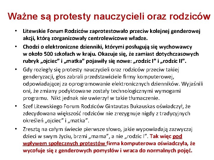 Ważne są protesty nauczycieli oraz rodziców • Litewskie Forum Rodziców zaprotestowało przeciw kolejnej genderowej