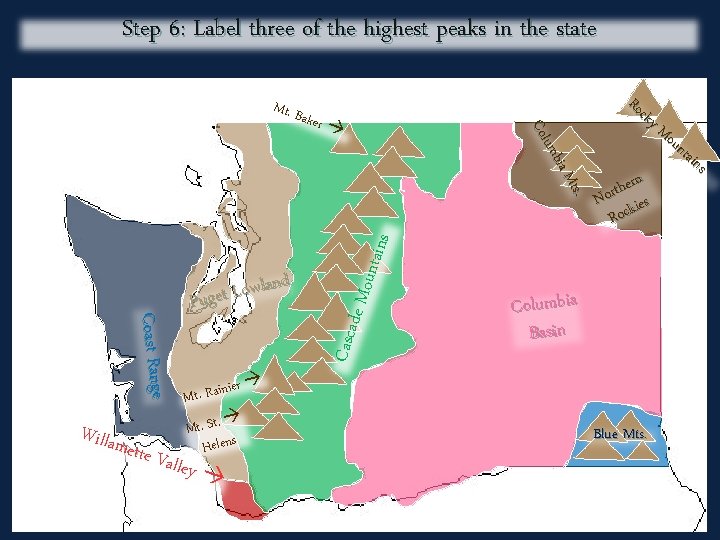 Step 6: Label three of the highest peaks in the state ette V de