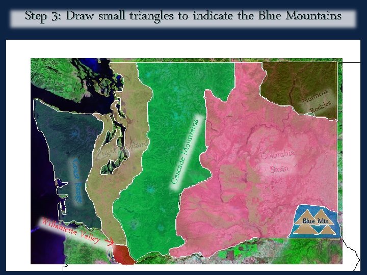 Step 3: Draw small triangles to indicate the Blue Mountains ette V alley de