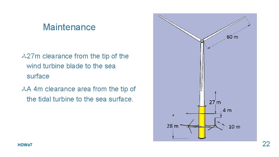 Maintenance 27 m clearance from the tip of the wind turbine blade to the