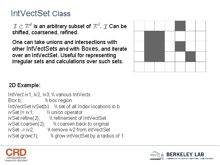 Int. Vect. Set Class is an arbitrary subset of shifted, coarsened, refined. . Can