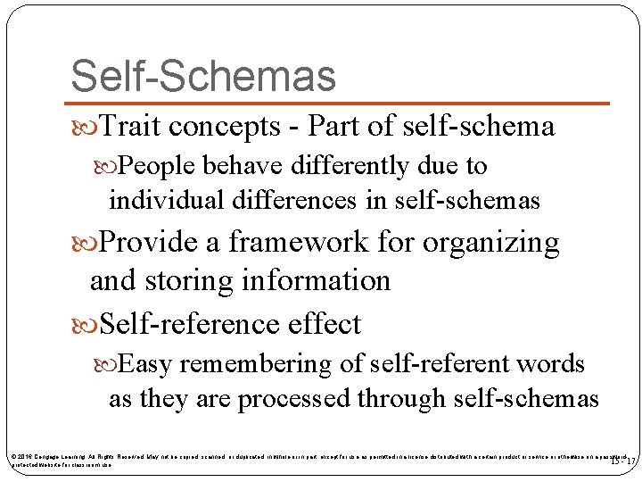 Self-Schemas Trait concepts - Part of self-schema People behave differently due to individual differences