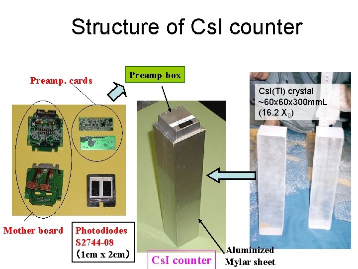 Structure of Cs. I counter Preamp. cards Preamp box Cs. I(Tl) crystal ~60 x