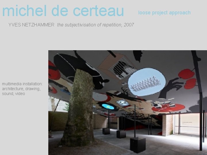 michel de certeau YVES NETZHAMMER the subjectivisation of repetition, 2007 multimedia installation: architecture, drawing,