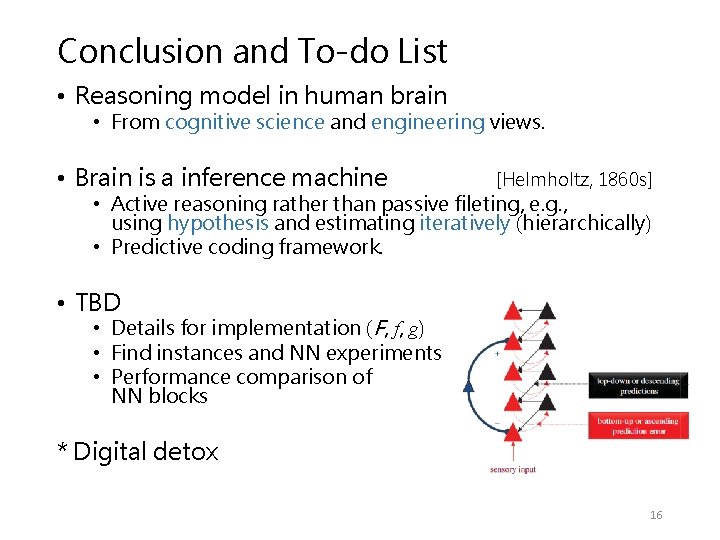 Conclusion and To-do List • Reasoning model in human brain • From cognitive science