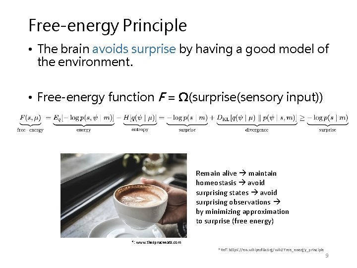 Free-energy Principle • The brain avoids surprise by having a good model of the