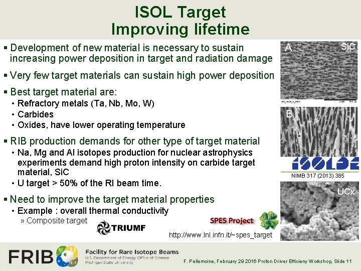 ISOL Target Improving lifetime § Development of new material is necessary to sustain increasing