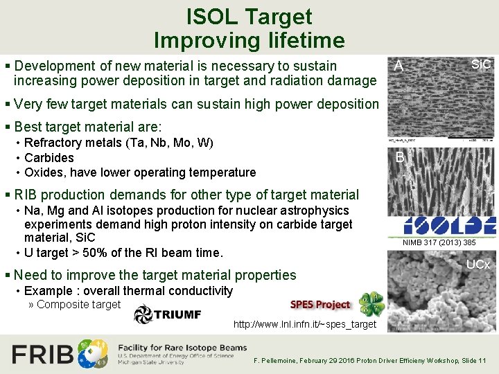 ISOL Target Improving lifetime § Development of new material is necessary to sustain increasing