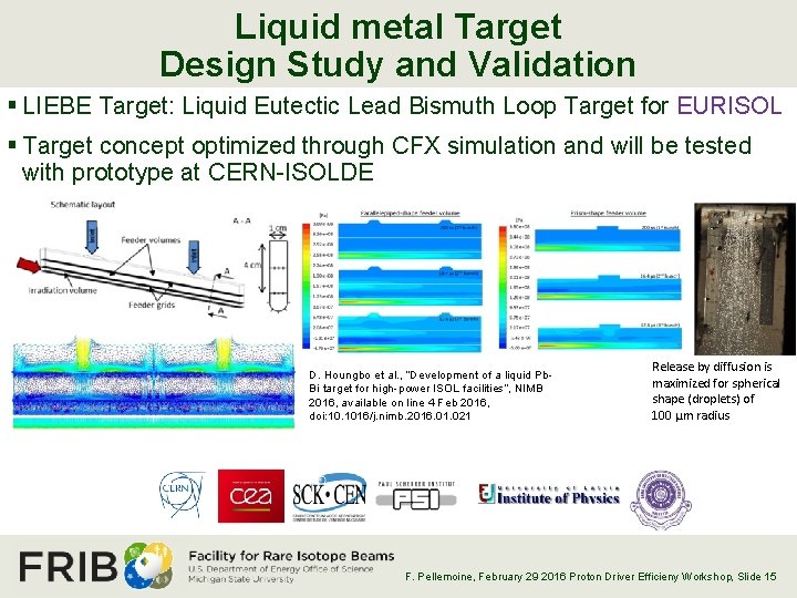 Liquid metal Target Design Study and Validation § LIEBE Target: Liquid Eutectic Lead Bismuth