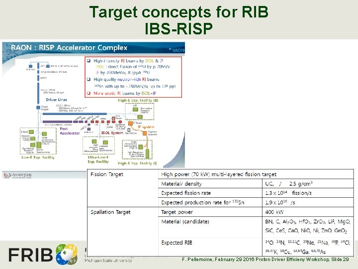 Target concepts for RIB IBS-RISP F. Pellemoine, February 29 2016 Proton Driver Efficieny Workshop,