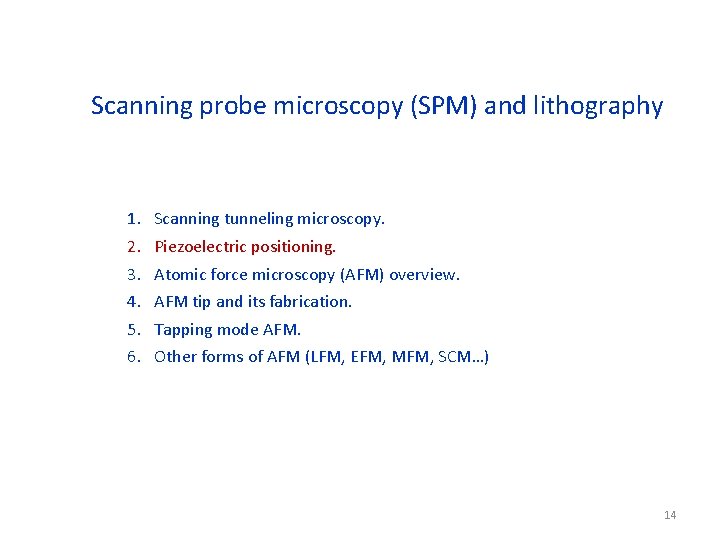 Scanning probe microscopy (SPM) and lithography 1. 2. 3. 4. 5. 6. Scanning tunneling