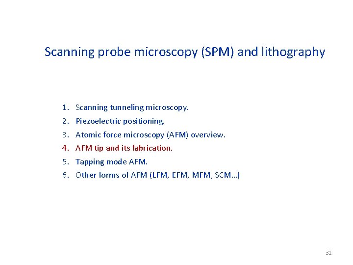 Scanning probe microscopy (SPM) and lithography 1. 2. 3. 4. 5. 6. Scanning tunneling