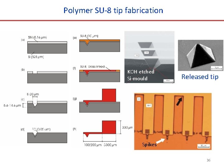 Polymer SU-8 tip fabrication KOH etched Si-mould Released tip Spikes 36 