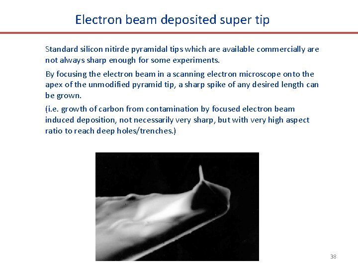 Electron beam deposited super tip Standard silicon nitirde pyramidal tips which are available commercially