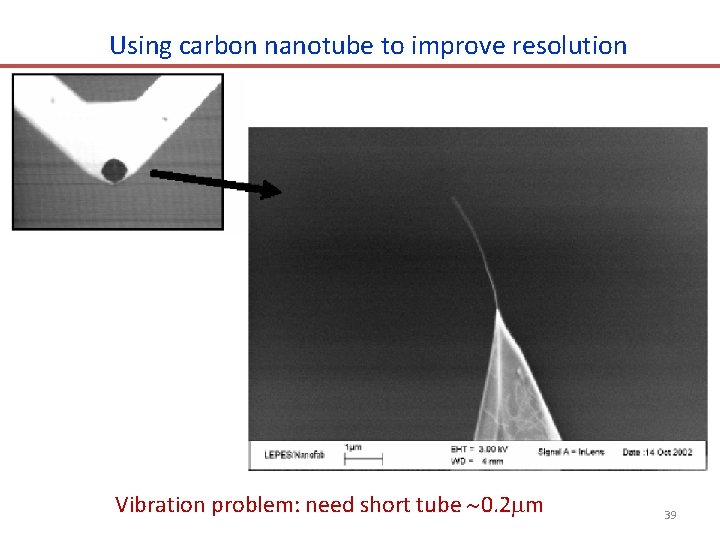 Using carbon nanotube to improve resolution Vibration problem: need short tube 0. 2 m