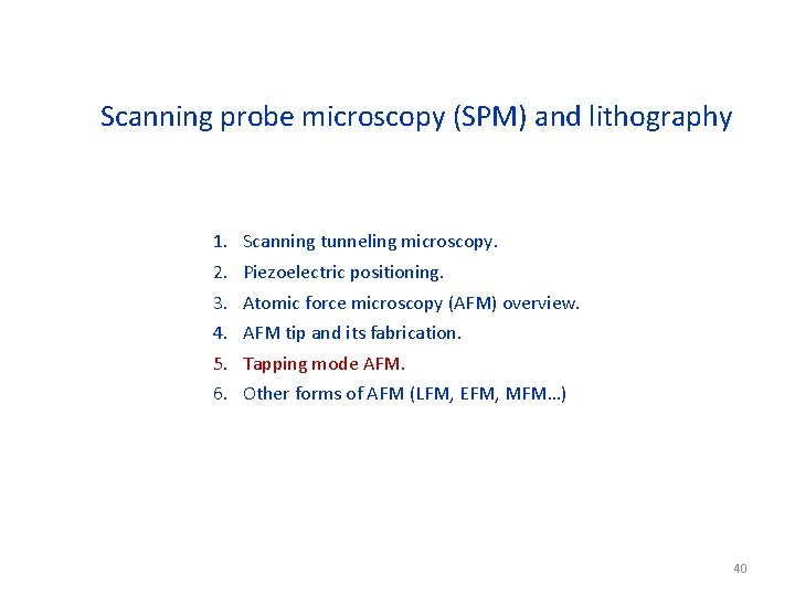 Scanning probe microscopy (SPM) and lithography 1. 2. 3. 4. 5. 6. Scanning tunneling