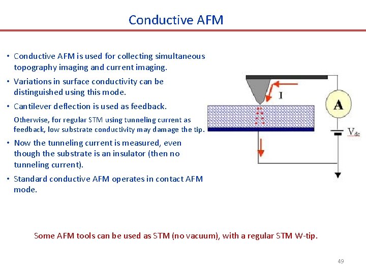 Conductive AFM • Conductive AFM is used for collecting simultaneous topography imaging and current
